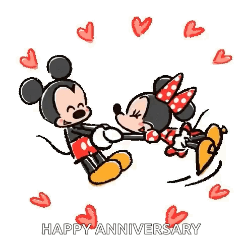 Mickey Mouse And Minnie Mouse Are Kissing Each Other On The Cheek . GIF