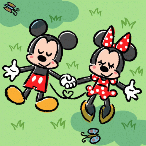 Mickey Mouse and Minnie Mouse Holding Hands