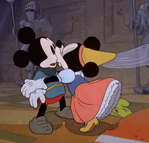 Mickey Mouse and Minnie Mouse Kissing
