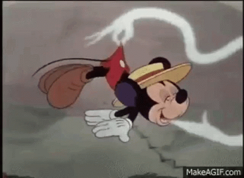 Mickey Mouse Doing Handstand in Hat and Gloves