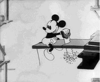 Mickey Mouse Fall Down While Crosscut Saw Wood GIF