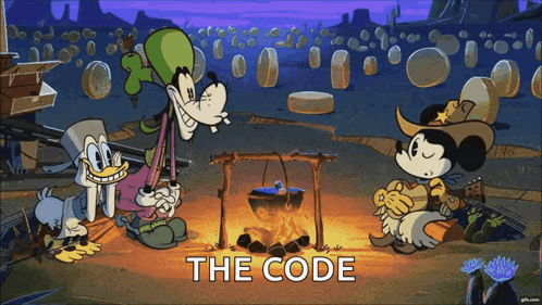 Mickey Mouse Goofy Donald Duck Sitting Around Campfire With Code GIF