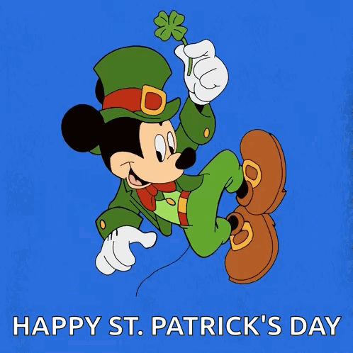 Mickey Mouse Holding Four Leaf Clover Happy St. Patrick's Day GIF