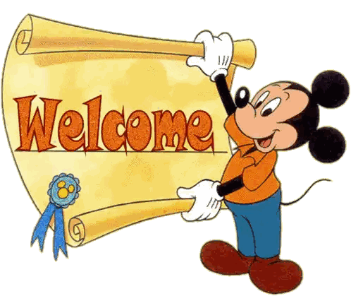 Mickey Mouse Holding Welcome Sign