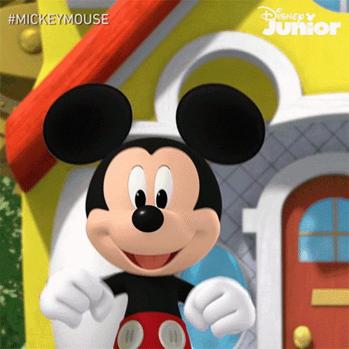 Mickey Mouse in Front of Yellow House
