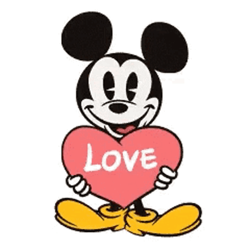 Mickey Mouse Is Holding A Heart That Says Love On It . GIF