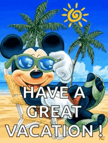 Mickey Mouse Is Wearing Sunglasses And Laying On A Beach . GIF