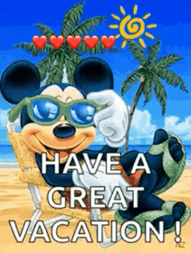 Mickey Mouse on Beach Saying Have a Great Vacation
