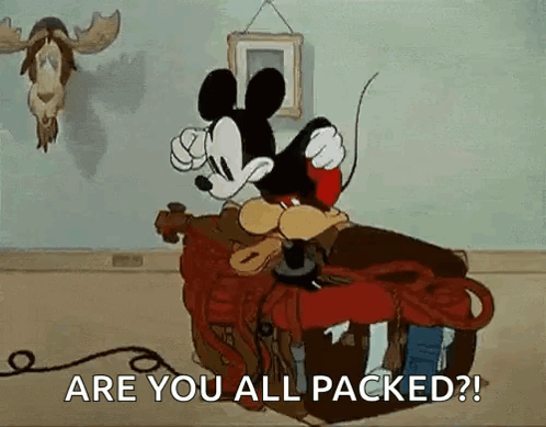 Mickey Mouse Sitting on Suitcase Talking on Phone