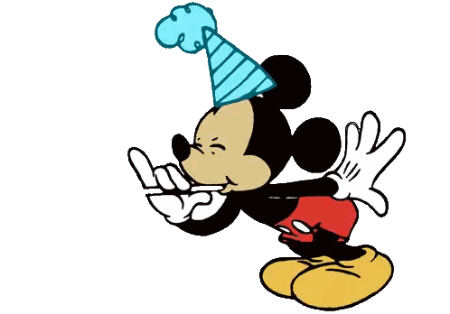 Mickey Mouse Wearing Party Hat Blowing Horn