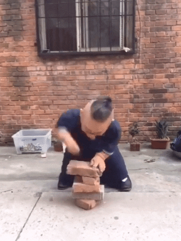 Midget Dwarf Ninja Breaking Blocks Epic Fail GIF