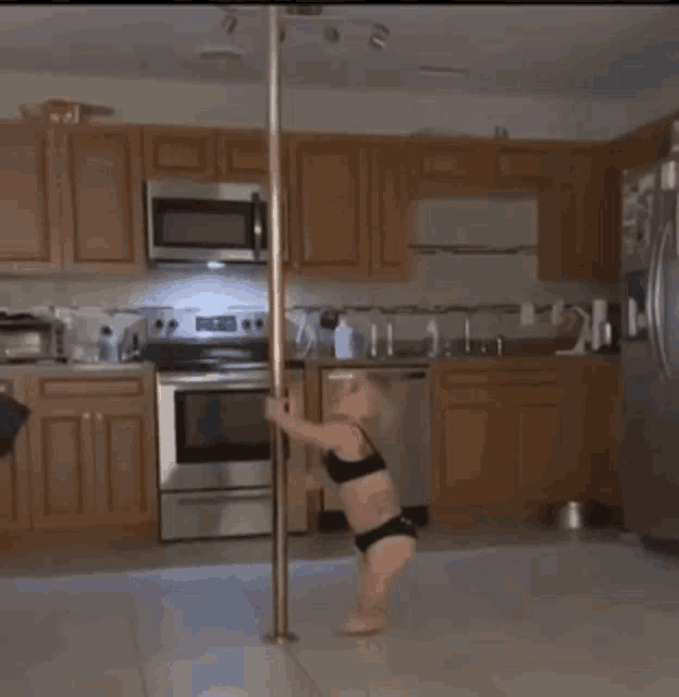 Midget Woman Climb Funny Pole Dancer GIF