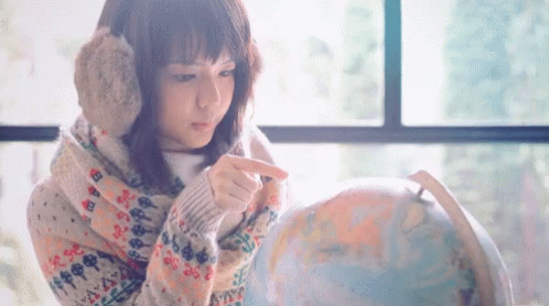 Mikako Tabe Checking The Globe GIF