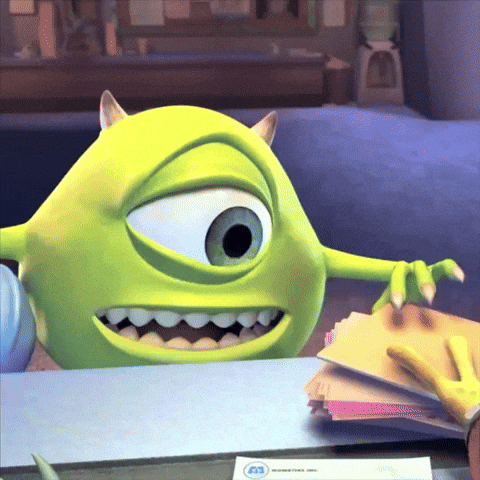 Mike from Monsters Inc at Desk with Papers