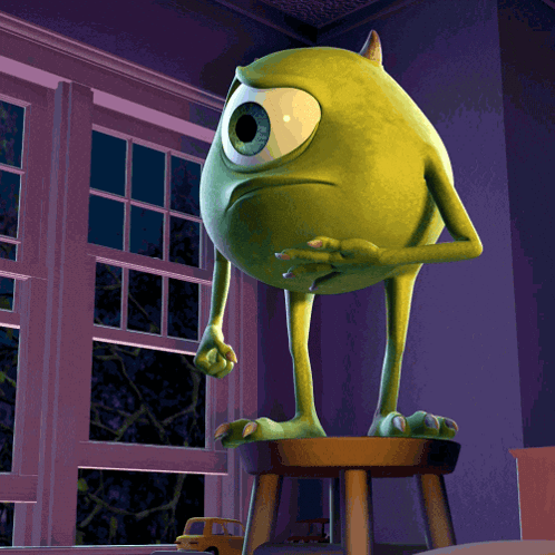 Mike From Monsters Inc Standing On A Stool GIF