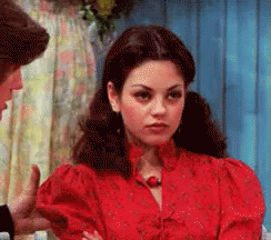 Mila Kunis As Jakie Burkhart In Red Dress GIF