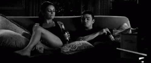 Mila Kunis And Justin Timberlake Drinking Beer GIF
