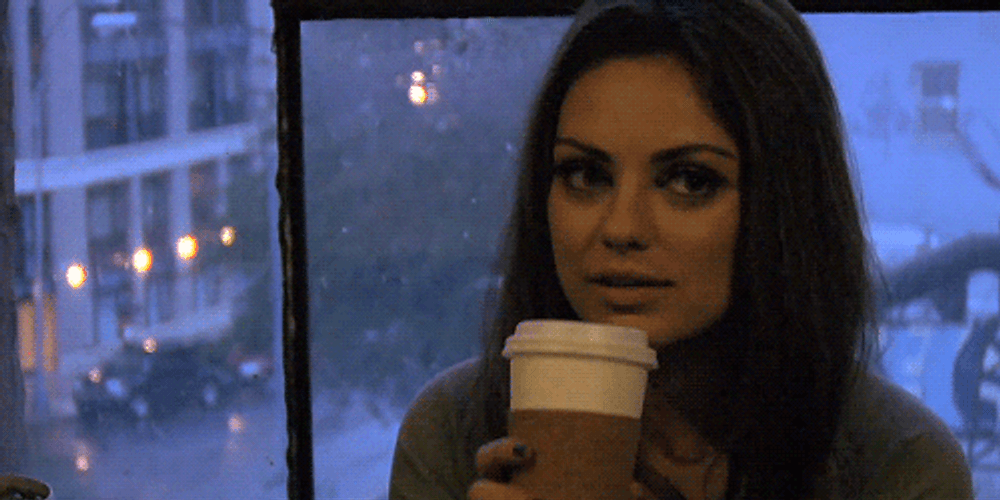 Mila Kunis Drinking Coffee GIF