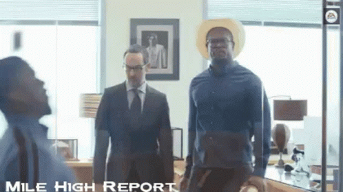 Mile High Report Two Men In Suit And Blue Shirt GIF