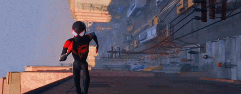 Miles Morales Spiderman Springing Out Of Building GIF