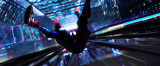 Miles Morales Spiderman Swinging Down Skyscraper GIF