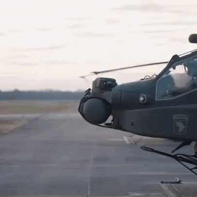 Military Helicopter On Runway With Army Logo GIF