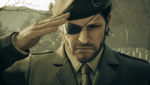 Military Man Saluting with Eye Patch and Fox Beret