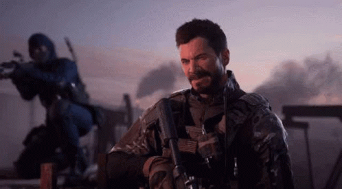 Military Uniform Man Holding Gun in Video Game