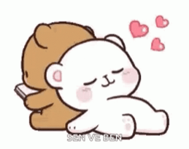 Milk And Mocha Bear Back Lean Popping Hearts GIF