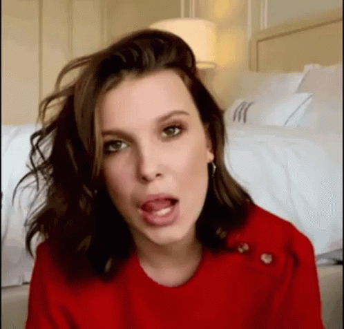 Millie Bobby Brown Wearing Red Shirt GIF