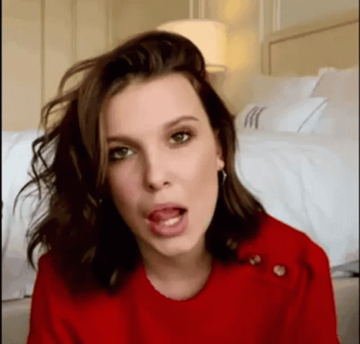 Millie Bobby Brown Wearing Red Shirt GIF