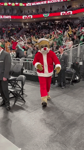 Milwaukee Bucks Bango Mascot Wearing Santa Claus Costume GIF