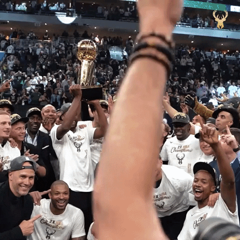 Milwaukee Bucks Taking Photo With Trophy GIF