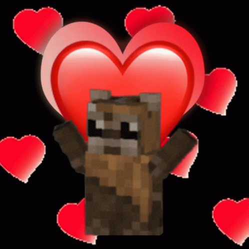Minecraft Character Surrounded by Hearts