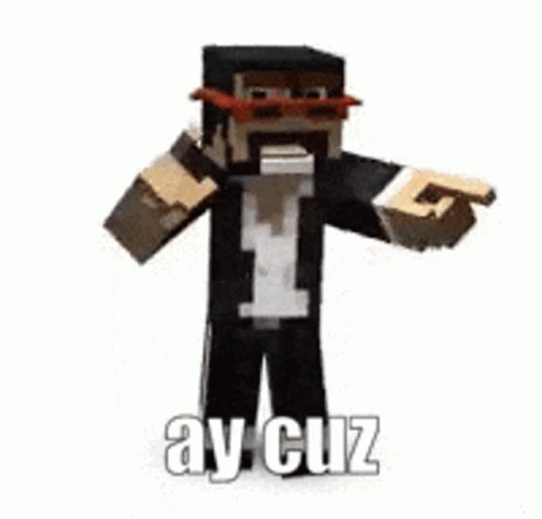 Minecraft Character Wearing Hat and Sunglasses Pointing