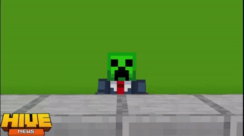 Minecraft Character With Green Creeper Head And Hive News Logo GIF