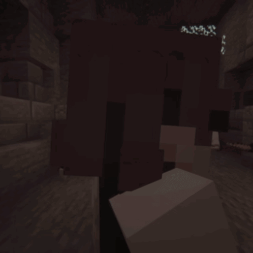 Minecraft Character with Purple Eye in Dark Room