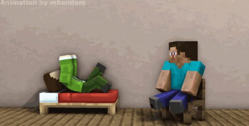 Minecraft Man Sitting in Chair and Man Laying on Bed