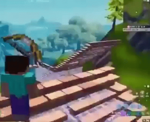 Minecraft Steve Invading Fortnite Building GIF