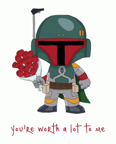 Minimalist Star Wars Boba Fett Holding Bouquet GIF