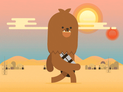Minimalist Star Wars Chewbacca Walking In Desert GIF