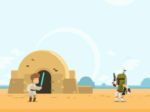 Minimalist Star Wars Jedi And Boba Fett Fighting GIF
