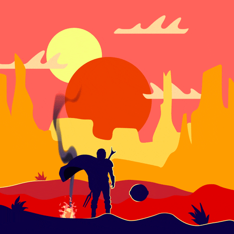 Minimalist Star Wars The Mandalorian At Sunset GIF