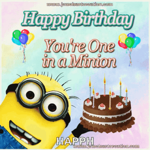 Minion Holding Cake Happy Birthday You're One In A Minion GIF