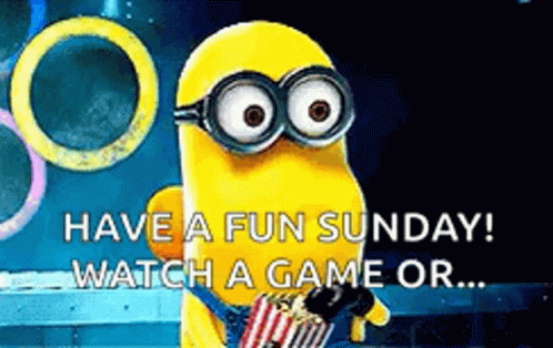 Minion Holding Popcorn Saying Have A Fun Sunday GIF