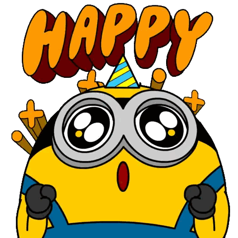 Minion in Party Hat Saying Happy