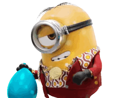 Minion in Red Jacket Holding Blue Egg