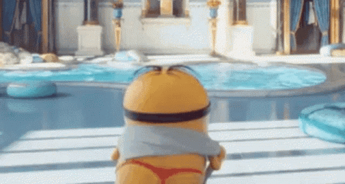Minion in Red Thong at Pool