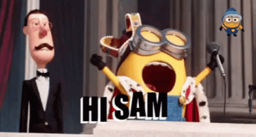 Minion King Bob Shaking Hi Sam GIF