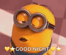 Minion With Goggles And Sunglasses Saying Good Night GIF